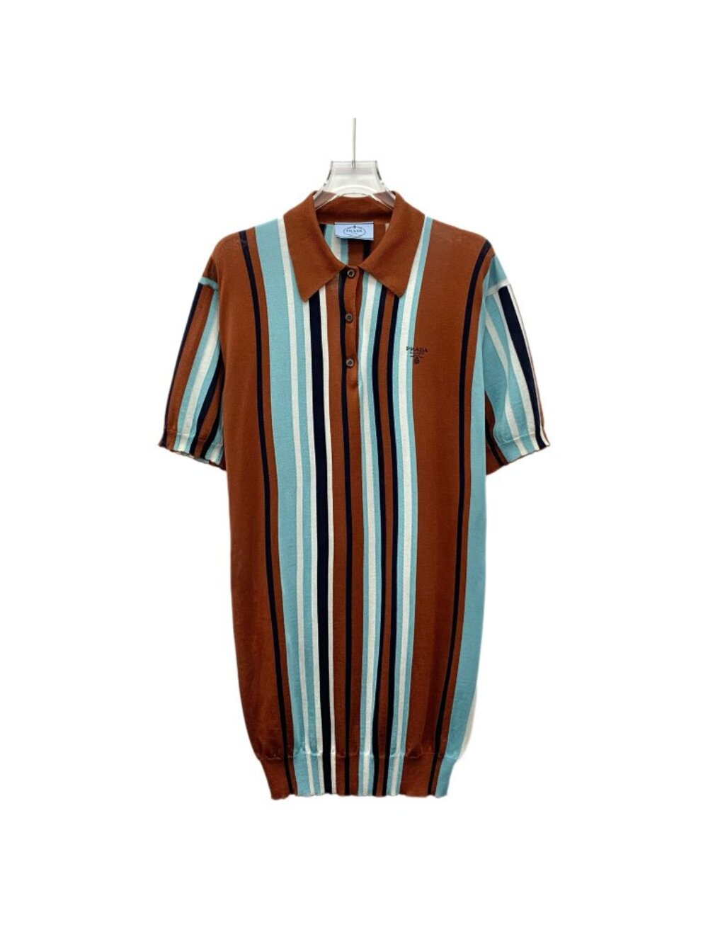 Prada Color-Block Vertical Stripe Silk Knit Polo Shirt